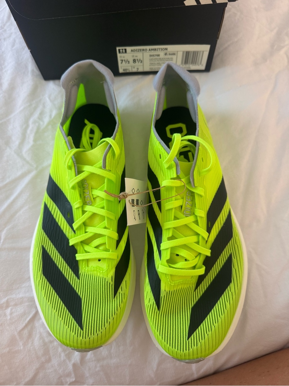 adidas Men’s Neon Green Athletic Running Shoes with Black Stripes